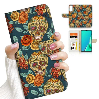 $13.99 • Buy ( For Oppo A57 / A57S ) Wallet Flip Case Cover AJ23945 Sugar Skull