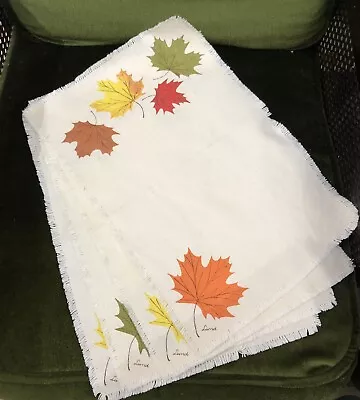 Vintage 70s Lund Maple Leaf Print Set Of 4 Cotton Fringed Placemats Table Decor • $29.06