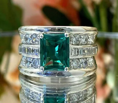 3Ct Emerald Lab Created Emerald Diamond Men's Wedding Ring 14K White Gold Plated • $150.49