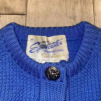 Womens Sweater Sportscaster Ski Fashions Cardigan Wool Blue Vtg 60s 70s MEDIUM • $24.99