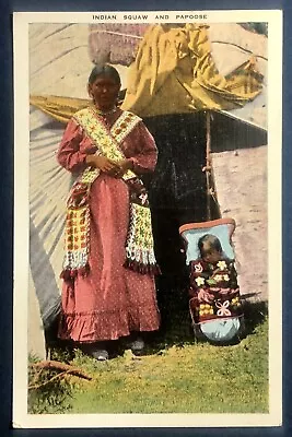 Postcard Native American Indian Squaw Woman And Baby Papoose C1940s • £8.75