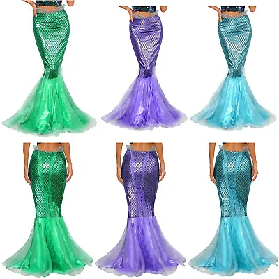 Women's Mermaid Maxi Skirt Cascading Fish Scale Skirts Shiny Metallic Costume • $10.02