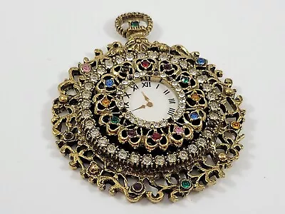 Vintage Reversible Pendant Clock Layered Rhinestones Gold Tone Black 4 REPAIR • $14.99