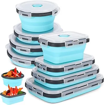 8Pcs Collapsible Food Storage Containers Silicone Lunch Containers With Lids UK • £21.89