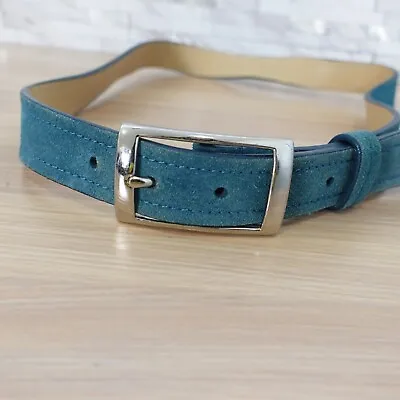 Blue Suede Leather Belt Size 34 Casual Jeans Dress Adult Genuine Silver Buckle • $29.88