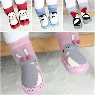 Kids Toddler Anti-slip Slippers Socks Warm Winter Baby Boys Soft Cotton Shoes UK • £3.99