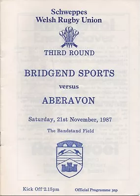 Nov 87 BRIDGEND SPORTS V ABERAVON Welsh Cup  • £3.50