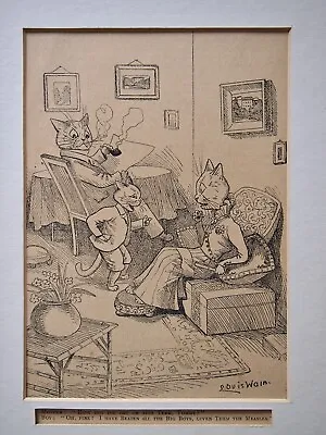 Louis Wain Drawing Cat Schoolboy Tommy And Parents Original Page From Magazine • £10