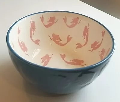 RARE Pink Mermaid And Seashell Ceramic Blue Bowl From Pfaltzgraff ADORABLE  • $15.99