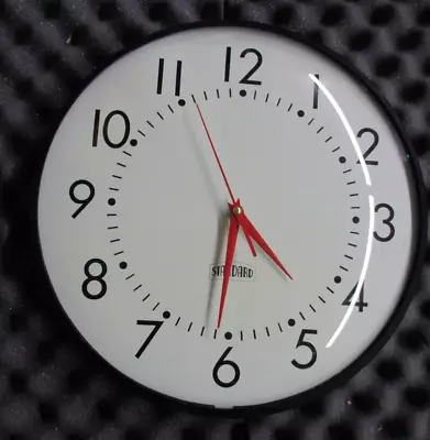 STANDARD Glass Dome Industrial School Wall Clock Converted To Battery Red Hands • $60