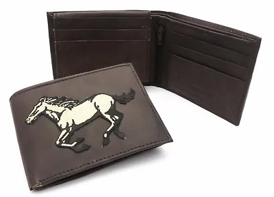 Bifold Brown Genuine Leather L Shape Fold Wallet With A Horse Design Patch • $15.99