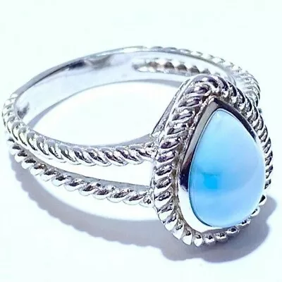 R-W231 Dominican Republic Natural Caribbean Larimar W/CZ Sterling Silver Ring • $28