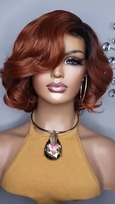 New Short Wavy Bob Style Full Cap Wig Womens Fashion Hair Auburn Copper Orange • $39