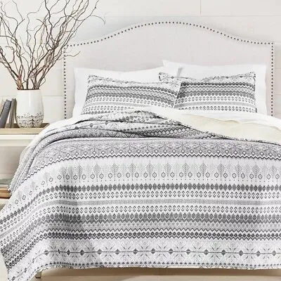 MARTHA STEWART COLLECTION Fair Isle Quilted Flannel Twin Gray • $125