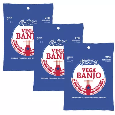 3 Sets Of Martin V730 Vega Banjo Strings 5-String Medium 10-23 3-Pack • $13.47