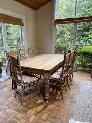 $300 • Buy Original Antique Baltic Pine Table & 8 Chairs *moving Must Pick Up By 28 March*