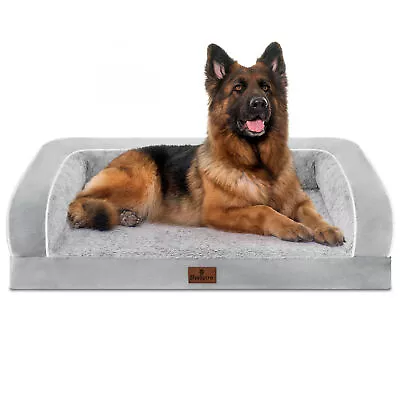 LightGray Orthopedic Large Dog Bed 3Side Memory Foam Bolster Pet Sofa With Cover • $32.99