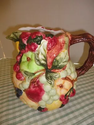 Vintage 1995 Majolica Ceramic Fruit Pitcher Block Country Orchard By Gear 8 Tall • $15.99