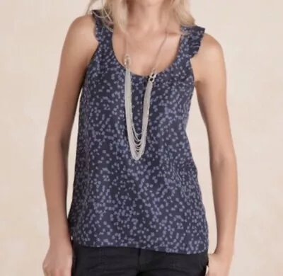 Martin + Osa Blouse Womens Size 2 Navy Blue 100% Silk Sleeveless Ruffle Tank Top • $15