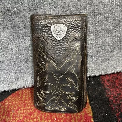 Ariat Wallet Mens Boot Embroidery Leather Checkbook Cover Rodeo Long Brown • $16.97