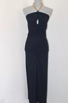 NWT Veronica Beard Ink Reze Halter Long Key Hole Ruched Dress M $598 • $76