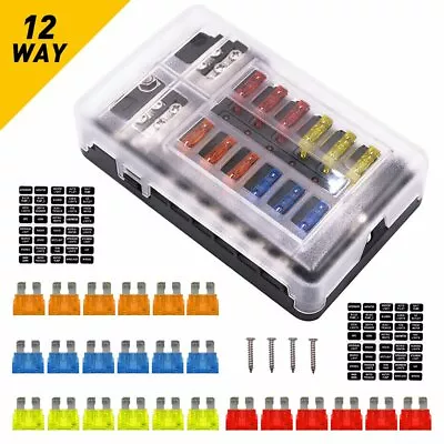 12 Way Auto Marine 12V/32V Blade Fuse Box Block Holder Waterproof LED Indicator • $22.99