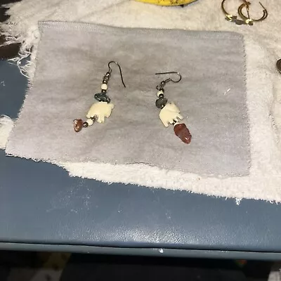 Red Jasper And Elephant Dangle Earrings. • $5