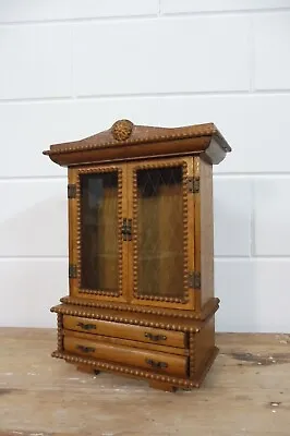 Beautiful Old Vintage Wall Cabinet Jewelry Box Medicine Cabinet Oak Wood 1960s • $499