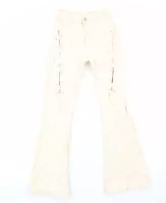 SheIn Womens Ivory Cotton Flared Jeans Size 6 Regular Zip - Lace Up Detail • £5