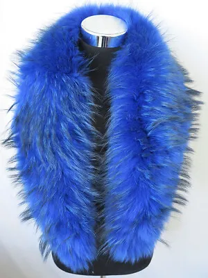 100% Real Raccoon Fur Collar/neck Wrap/unisex Jacket Blue Scarf 100*17cm • $49