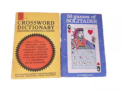 Vintage 1981 50 Games Of Solitaire & 1965 Crossword Dictionary Dell Purse Books • $14.99