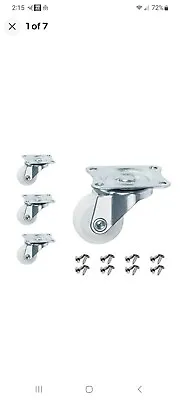 Set Of 8 White Low Profile Casters 1 Inch Wheels No Noise Furniture 22lb Swivel • $9.98