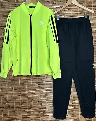 Men’s Athletic Tracksuit Zip Up Jacket Pants Rambler Neon Yellow Black L • $22.40