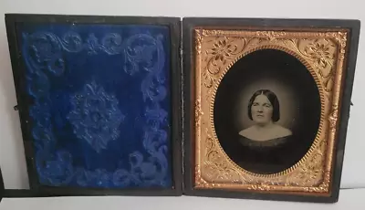 1850's 6th Ruby Ambrotype Daguerreotype Case...pretty Lady Unusual Background • $200