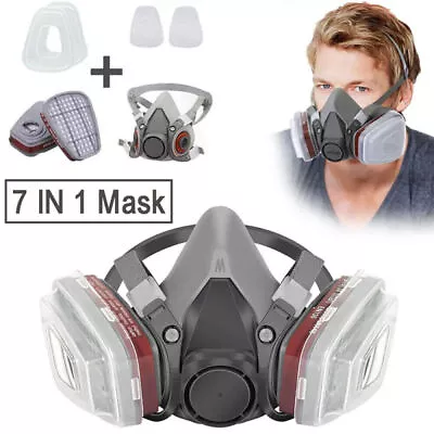 7 IN 1 Gas Mask Half Face Respirator Paint Spray Chemical Facepiece Safety 6200 • £7.25