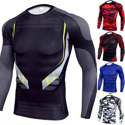 £7.79 • Buy Mens Compression Armour Long Sleeve Base Layer Top Gym Sports Workout Shirt