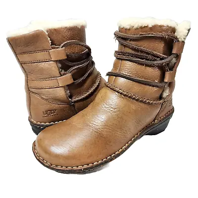 UGG Caspia Genuine Sheepskin Leather Boots $170 Sz 6 Taupe Beige Style# 1932 • $46