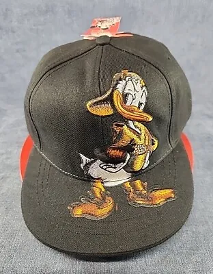 Disney Donald Duck Pimpin Gangsta Bling Fitted Black Cap 7-3/4 NWT Vintage CL05 • $30