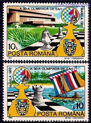 Romania 1992 Manila Olympics Chess Pieces Board Sports Sea Palm Trees 2v MNH • $1.32