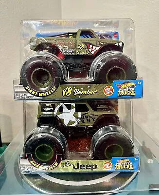 Hot Wheels Monster Truck Oversized. V8 Bomber  / HW Army Jeep (1:24 Scale) • $59.99