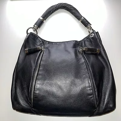 Michael Kors Tonne Black Soft Leather Hobo Black & Silver Handbag Purse • $89.99