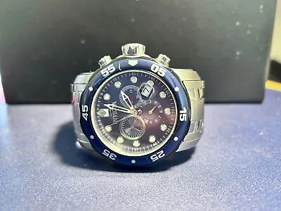 INVICTA 80057 Pro Diver Scuba 48mm Swiss Chrono Chrome Bracelet/Blue Dial&Bezel • $59.95