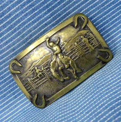 Bronc Rider Cowboy Belt Buckle Rodeo Pressed Brass Vintage 1960s Western .GTA091 • $25.99