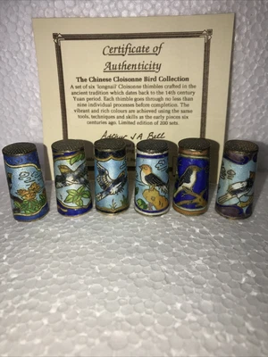 £19.99 • Buy Thimble Guild ‘ Chinese Cloisonne Bird Collection’ Set Of 6 Longnail Thimbles