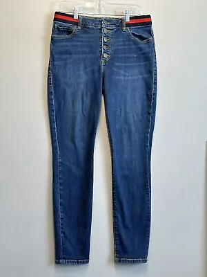 CAbi 3751 Womens Button-Fly High Rise Simone Skinny Dark Wash Jeans Crop Size 12 • $19.99