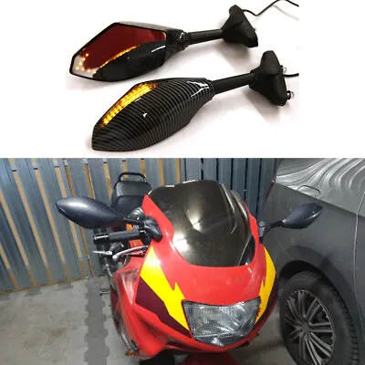 For Honda CBR 600 F3 F4 F4i Motorcycle Rearview Mirrors LED Turn Signals Carbon • $39.20