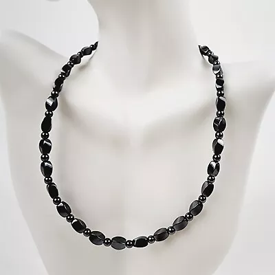 Black Short Twist Magnetic Beaded Necklace Therapeutic Handmade • $28