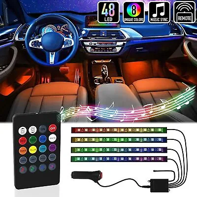 Car Interior LED RGB Strip Lights Under Floor Dash Neon Light Remote Music Lamp • $9.99