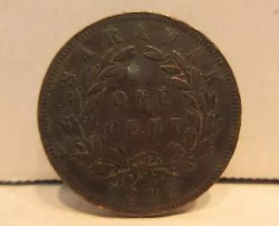 1886 Sarawak One Cent Coin K6 C. Brooke Rajah • $10.95