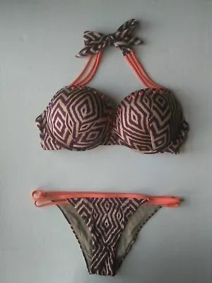 Victoria's Secret Bombshell~36C Push Up/M Strappy Itsy Bikini~Purple Diamond Geo • $114